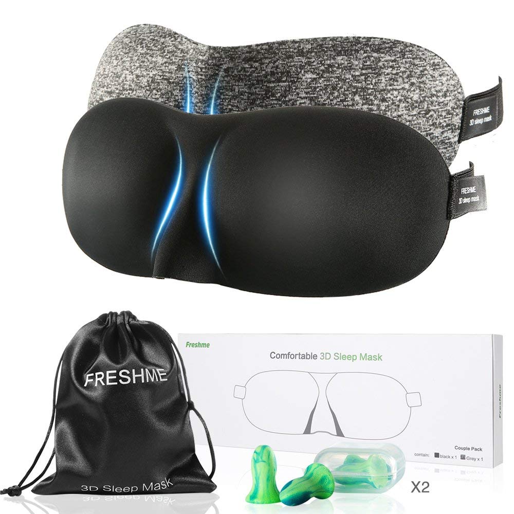 (Amazon)3D Light Blocking Sleep Mask – 2 Pack With Ear Plugs